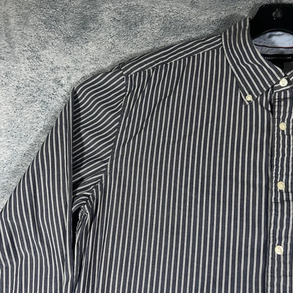 Tommy Hilfiger Mens XL Blue White‎ Striped Button Down Shirt Long Sleeve
